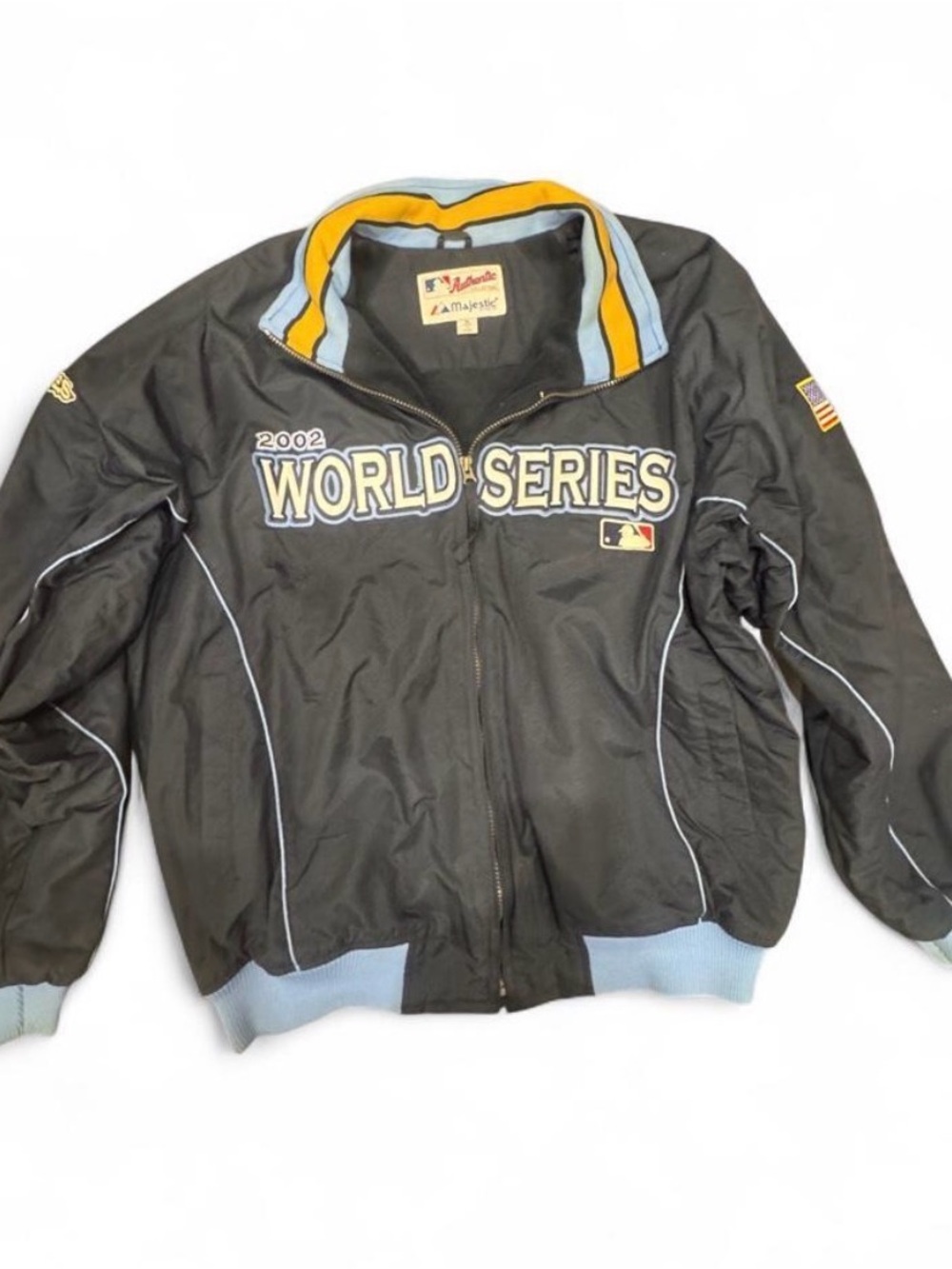 Majestic Black 2002 World Series Jacket with Light Blue & Yellow Trim